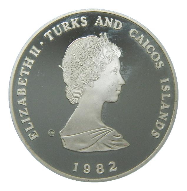 1982 - TURKS Y CAICOS - 10 CROWNS - PLATA - FUTBOL