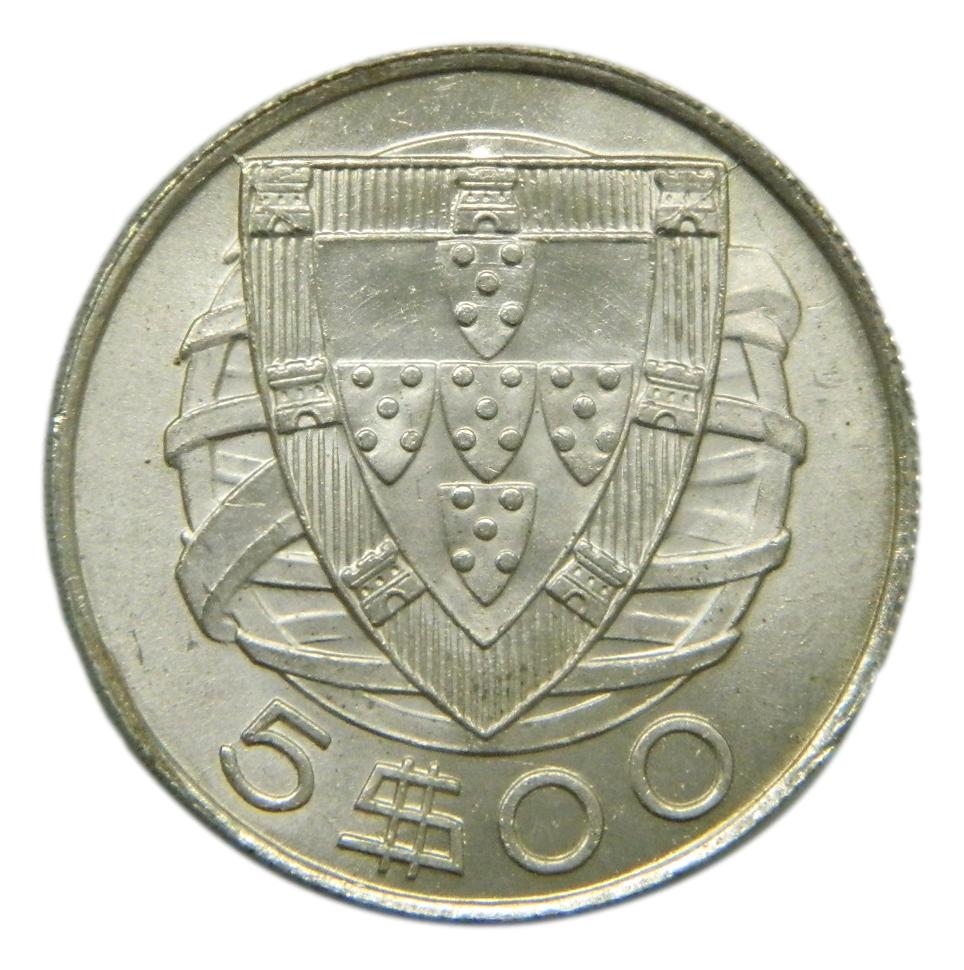 1948 - PORTUGAL  5 ESCUDOS - PLATA