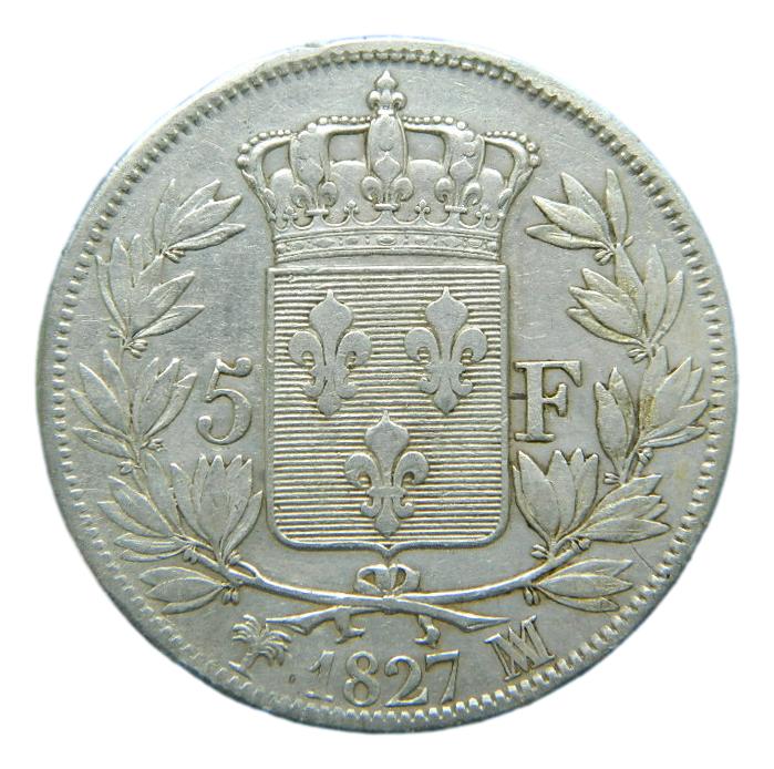 1827 W - FRANCIA - 5 FRANCS - LILLE - CHARLES X - PLATA