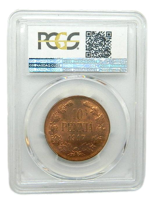 1917 - FINLANDIA - 10 PENNIA - MS64 PCGS