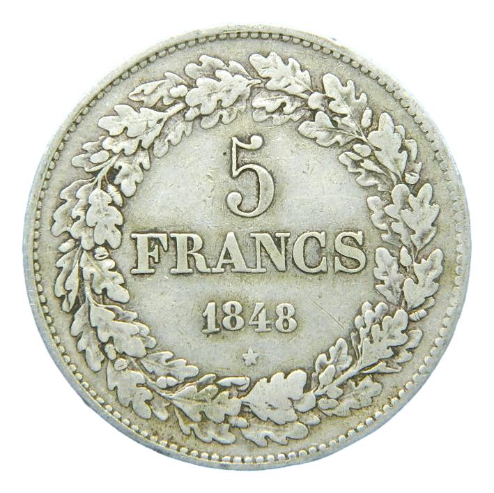 1848 - BELGICA - 5 FRANCS - PLATA