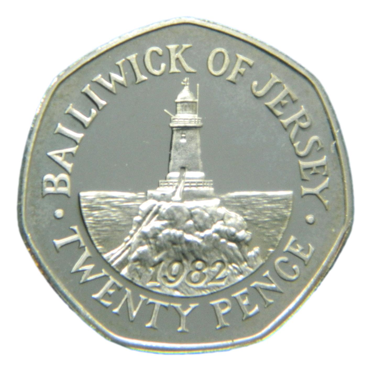 1982 - JERSEY - 20 PENCE - PIEDFORT - PLATA PROOF - S6