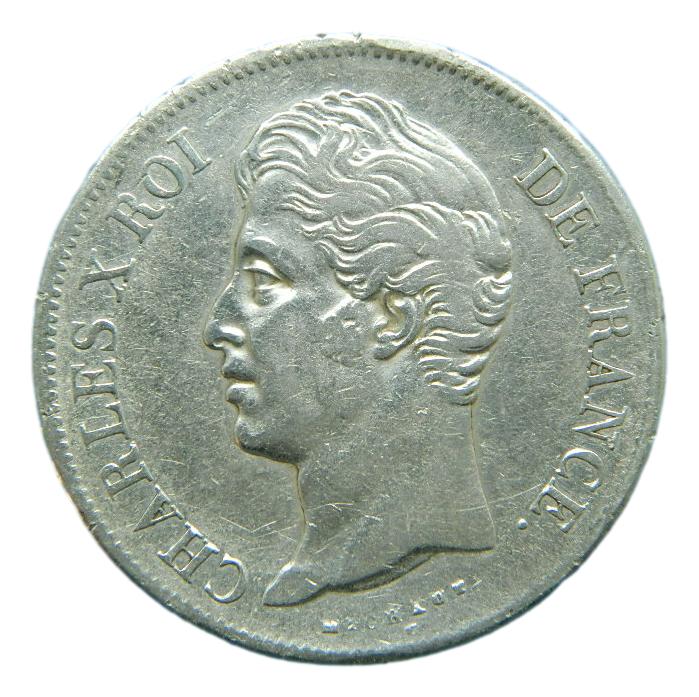 1827 W - FRANCIA - 5 FRANCS - LILLE - CHARLES X - PLATA