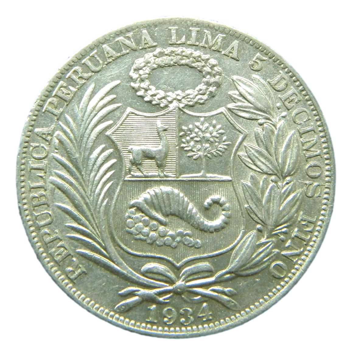 1934 - PERU - 1 SOL - PLATA - EBC