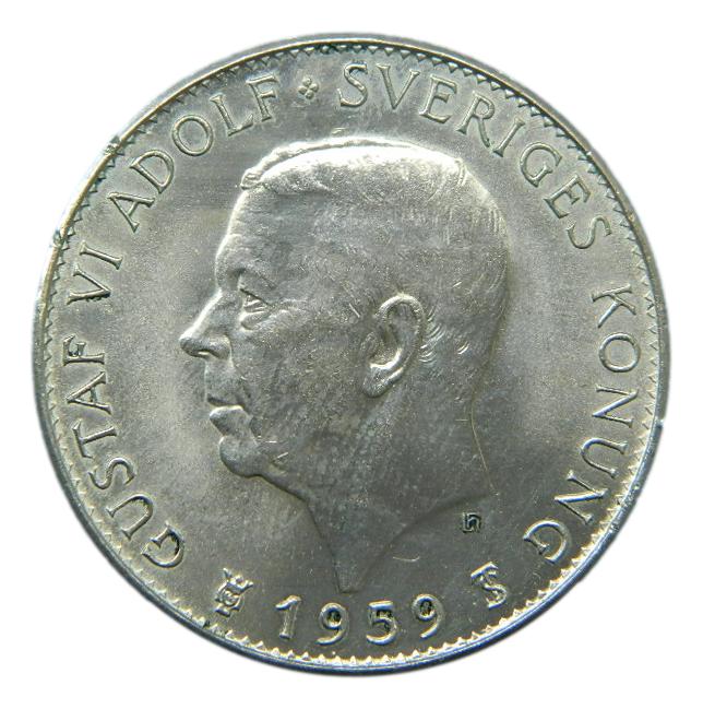 1959 - SUECIA - 5 KRONOR - GUSTAF II - PLATA