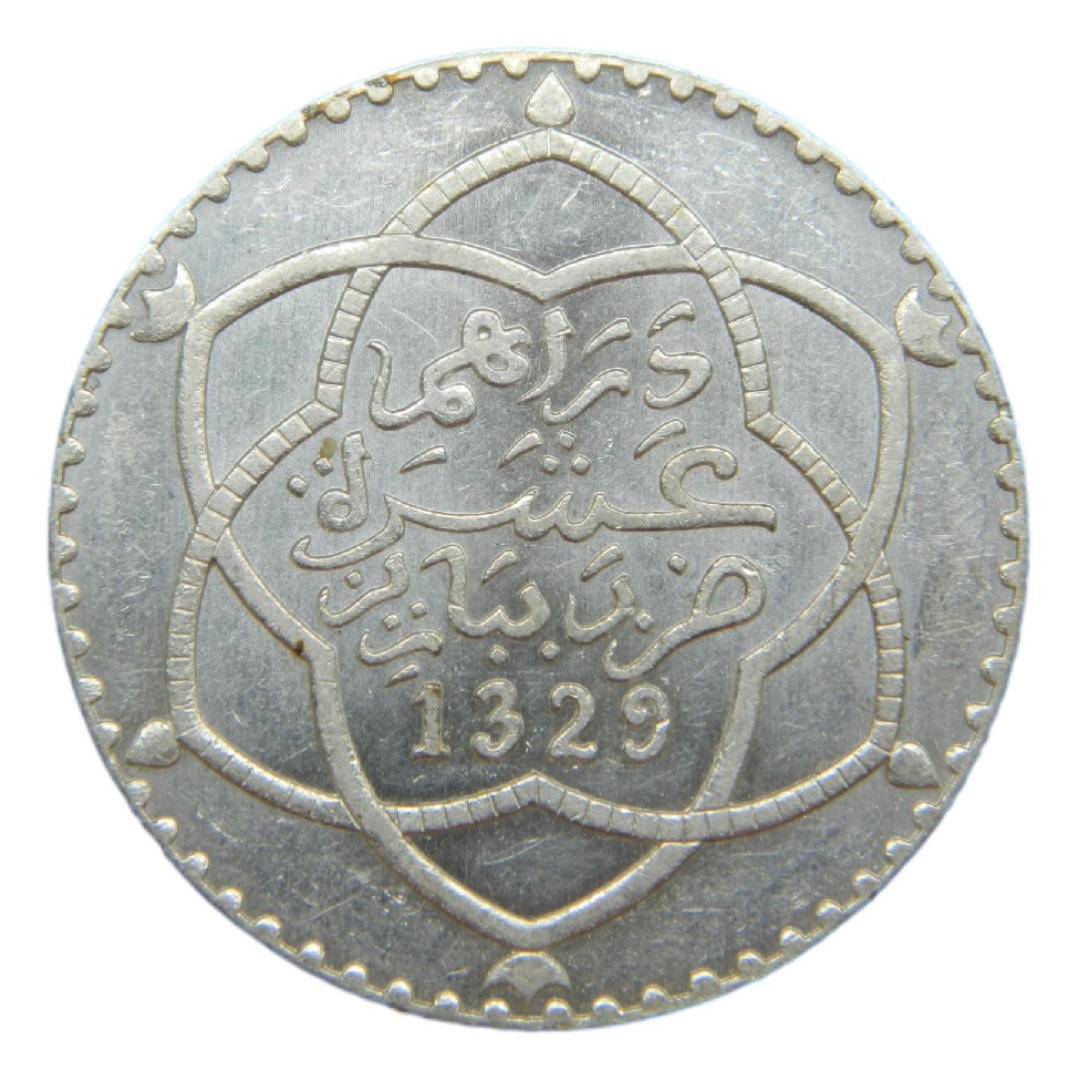 1911 - 1329 - MARRUECOS - RIAL - 10 DIRHAMS - S8