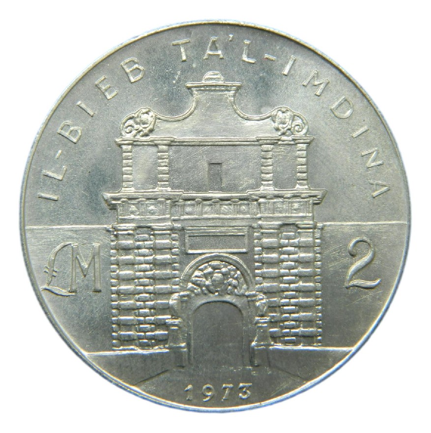 1973 - MALTA - 2 POUNDS - PLATA - TAL-IMDINA GATE