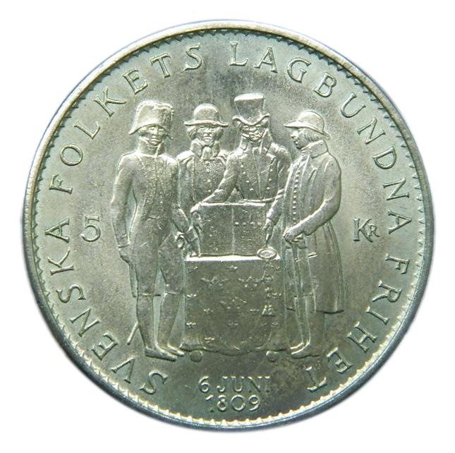 1959 - SUECIA - 5 KRONOR - GUSTAF II - PLATA