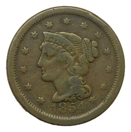 1854 - USA - 1 CENT - BRAIDED HAIR CENT