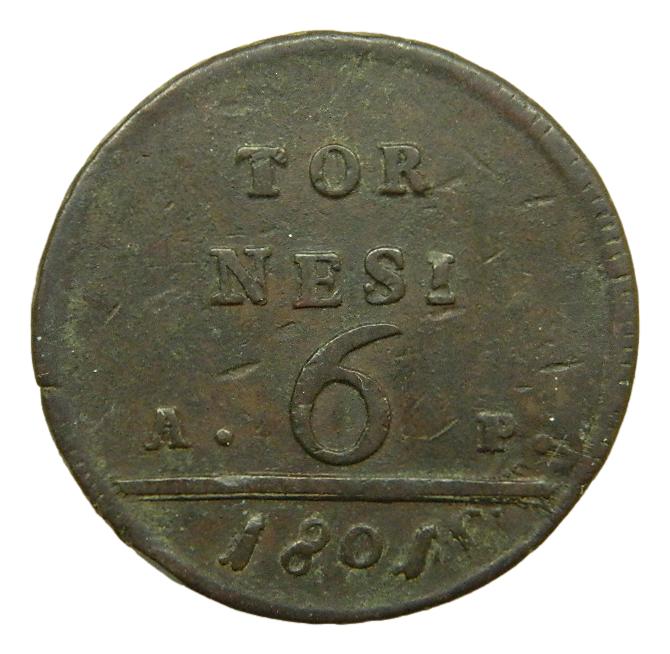 1801 - ITALIA - 6 TORNESI - COBRE