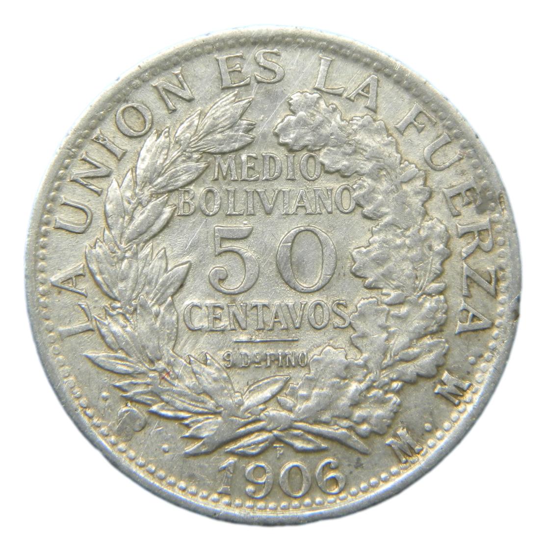 1906 F - BOLIVIA - 50 CENTAVOS - 1/2 BOLIVIANO