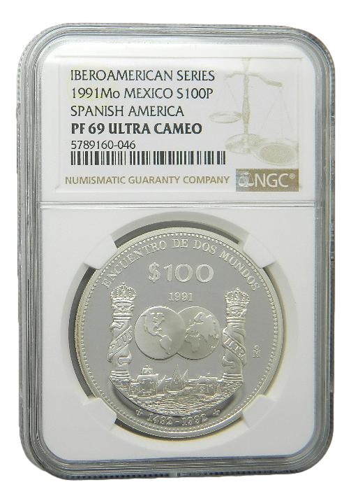 1991 - MEXICO - 100 PESOS - ENCUENTRO DE DOS MUNDOS - IBEROAMERICANA - NGC