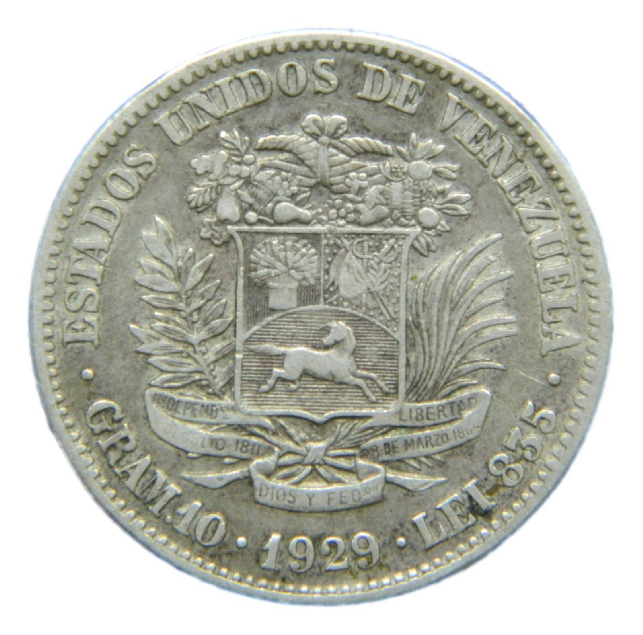 1929 - VENEZUELA - 2 BOLIVARES - PLATA - S6