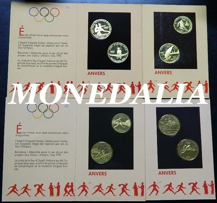 ANDORRA - COLECCION 8 MONEDAS - 20 DINERS - OLIMPIADA BARCELONA ALBERTVILLE - CARTERAS 