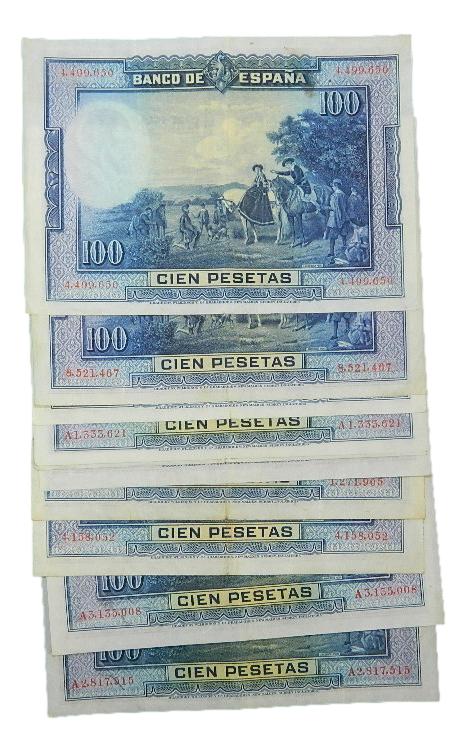 1928 - ESPAÑA -  LOTE 10 BILLETES - 100 PESETAS - CERVANTES - MBC