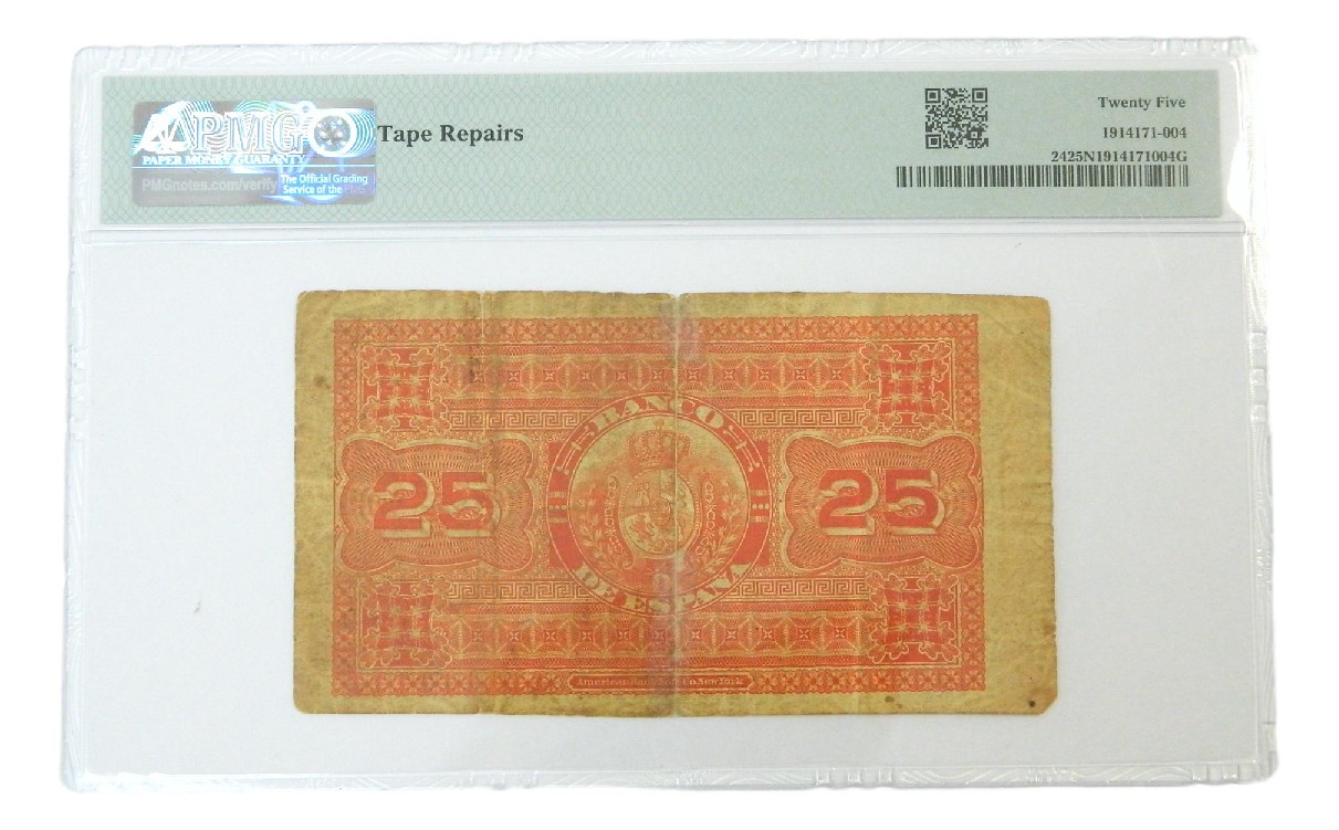 1884 - ESPAÑA - BILLETE - 25 PESETAS - PICK 24 - PMG