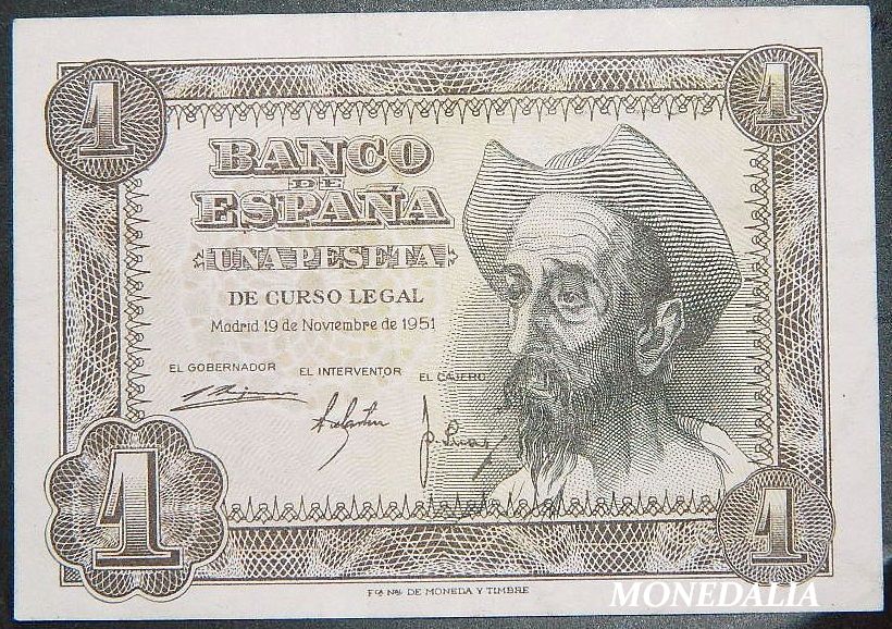 1951 - ESPAÑA - BILLETE - 1 PESETA - EL QUIJOTE 