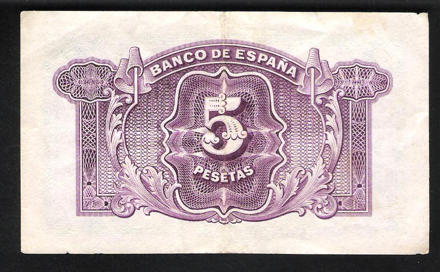 1935 - ESPAÑA - BILLETE - 5  PESETAS - SEGUNDA REPUBLICA