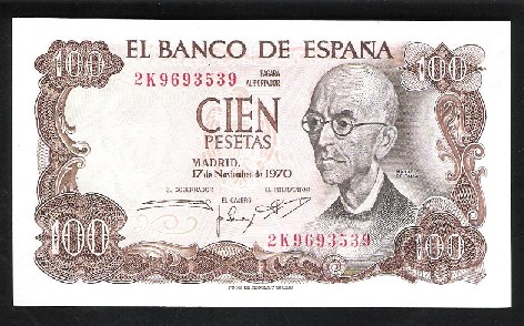 1970 - ESPAÑA - BILLETE - 100 PESETAS - MANUEL DE FALLA - UNC