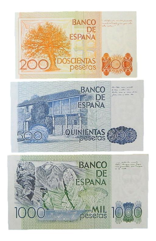 1979 - 1980 - ESPAÑA - SERIE 3 BILLETES - 200 , 500 Y 1000 PESETAS - EBC
