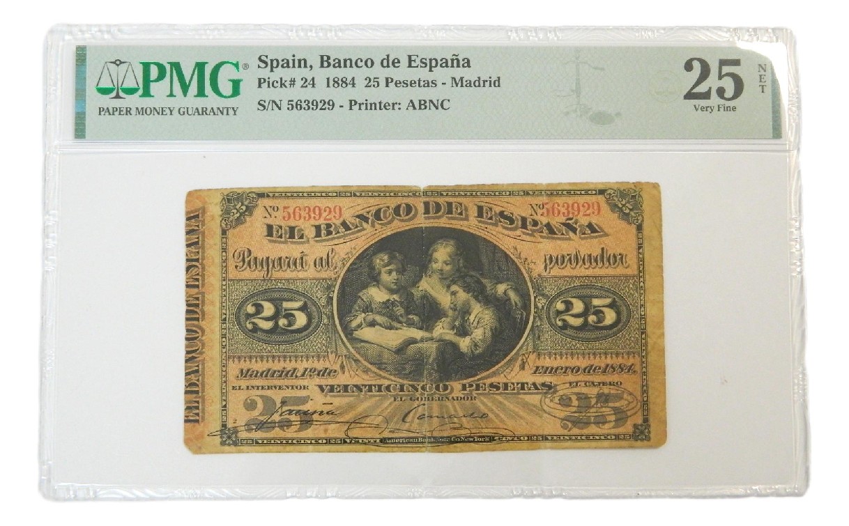 1884 - ESPAÑA - BILLETE - 25 PESETAS - PICK 24 - PMG