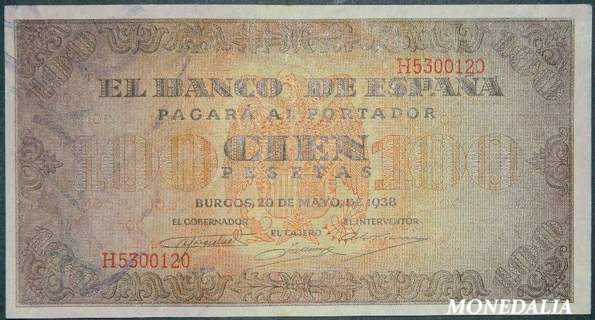 1938 - ESPAÑA - BILLETE - 100 PESETAS - BURGOS - MBC