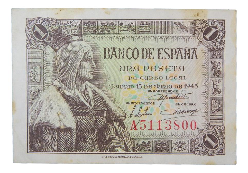 1945 - ESPAÑA - BILLETE - 1 PESETA - ISABEL LA CATOLICA 