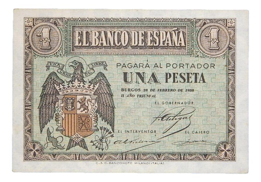 1938 - ESPAÑA - 1 PESETA - BURGOS - MBC - SERIE G