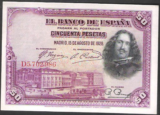 1928 - ESPAÑA - 50 PESETAS - VELAZQUEZ - BILLETE