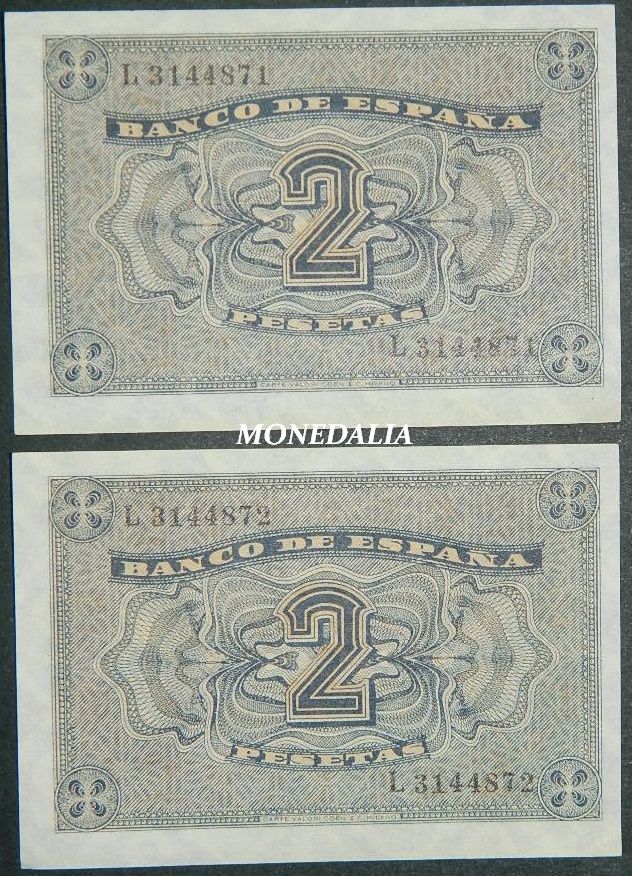 1938 - PAREJA BILLETES - 2 PESETAS - BURGOS - EBC +
