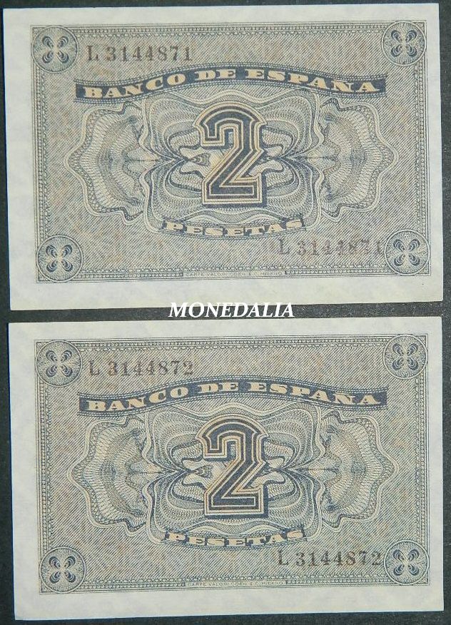 1938 - ESPAÑA - PAREJA BILLETES - 2 PESETAS - BURGOS - EBC +