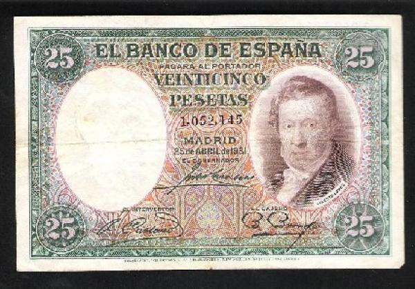 1931 - ESPAÑA - BILLETE - 25 PESETAS - VICENTE LOPEZ 