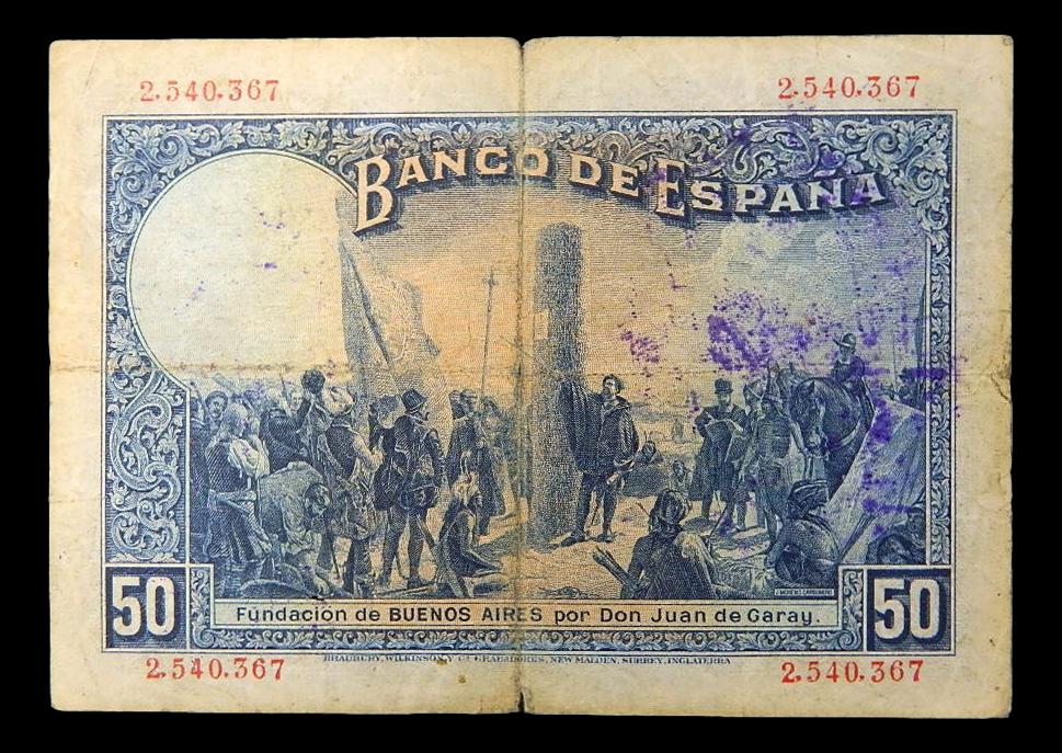 1927 - ESPAÑA - BILLETE - 50 PESETAS - REPUBLICA - CON SELLOS - BC