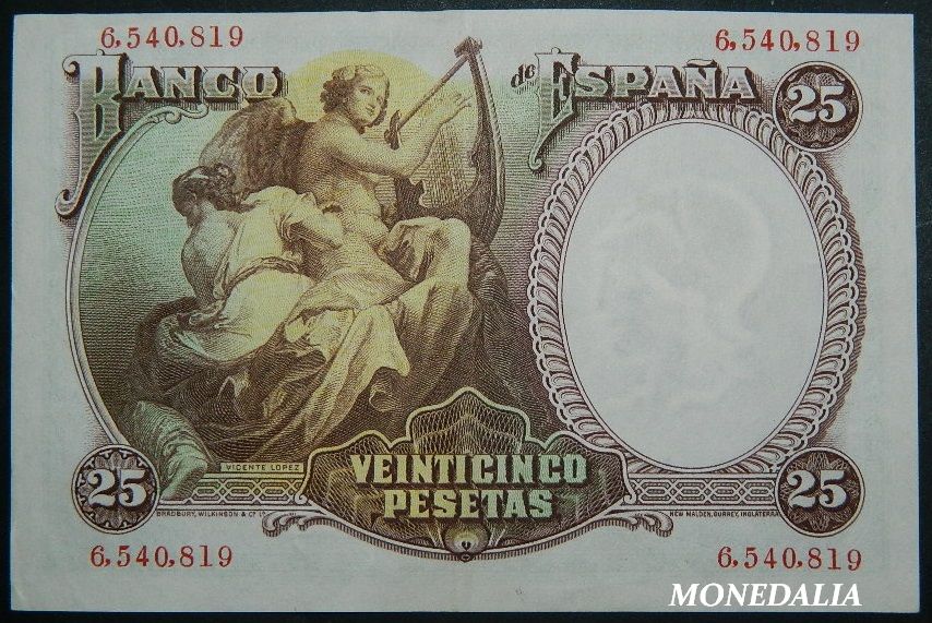 1931 - ESPAÑA - BILLETE - 25 PESETAS - VICENTE LOPEZ - MBC+