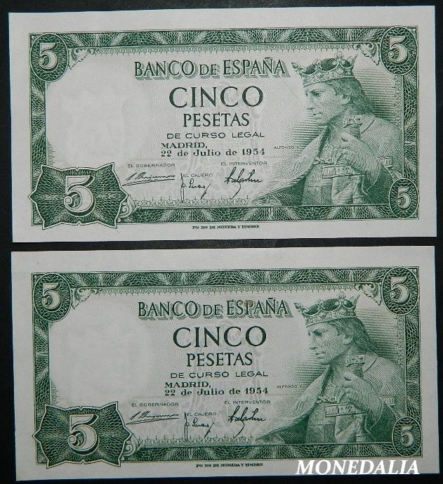 1954 - ESPAÑA - 5 PESETAS - PAREJA