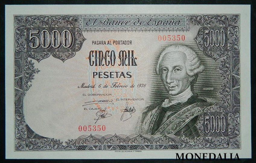 1976 - ESPAÑA - 5000 PESETAS - NUMERACION MUY BAJA