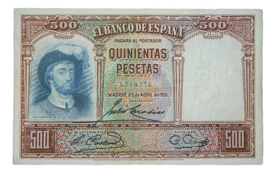 1931 - ESPAÑA - BILLETE - 500 PESETAS - JUAN SEBASTIAN DE ELCANO