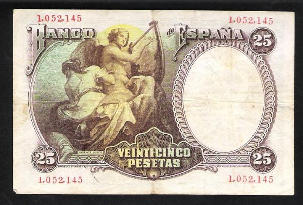 1931 - ESPAÑA - BILLETE - 25 PESETAS - VICENTE LOPEZ 