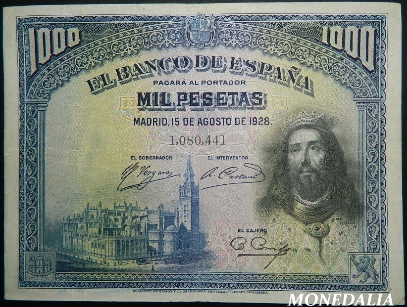 1928 - ESPAÑA - BILLETE - 1000 PESETAS - SAN FERNANDO