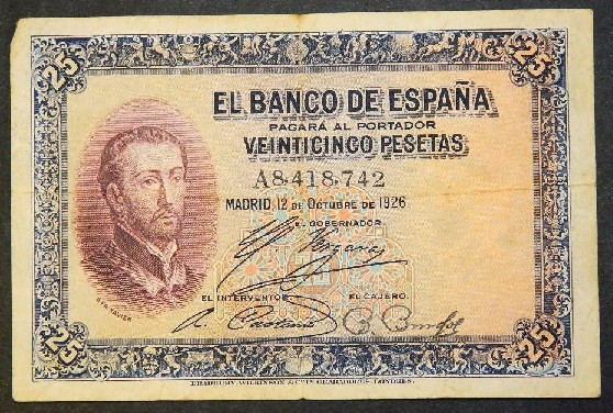 1926 - ESPAÑA - BILLETE -  25 PESETAS - S. FCO XAVIER  - BC