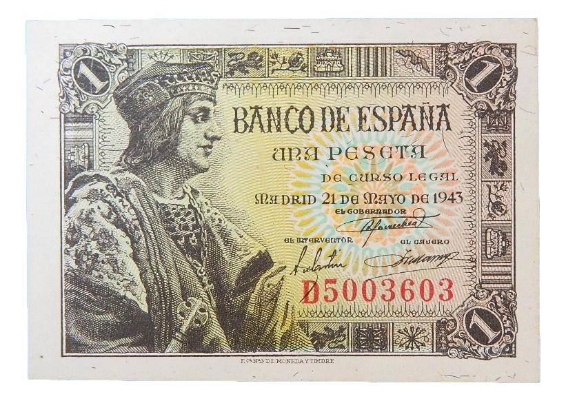 1943 - ESPAÑA - BILLETE - 1 PESETA  - EBC