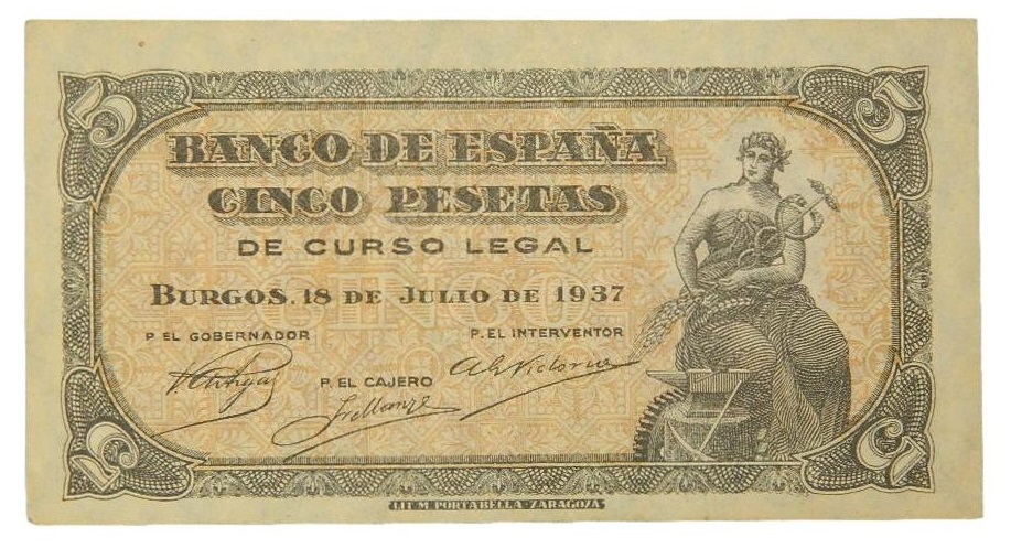 1937 - ESPAÑA - BILLETE - 5 PESETAS - PORTABELLA - SC