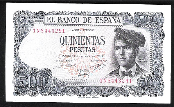 1971 - ESPAÑA - BILLETE - 500 PESETAS - JACINTO VERDAGUER - SC-