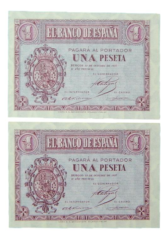 1937 - ESPAÑA - PAREJA BILLETES - 1 PESETA - SERIE C - SC