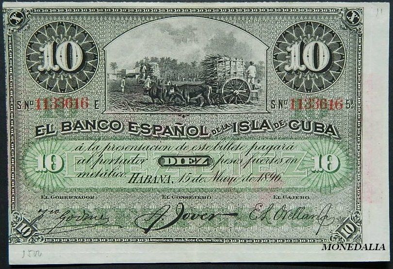 CUBA - 10 PESOS - 1896 - PICK 49 - BILLETE - BANCO ESPAÑOL ISLA DE CUBA - MBC