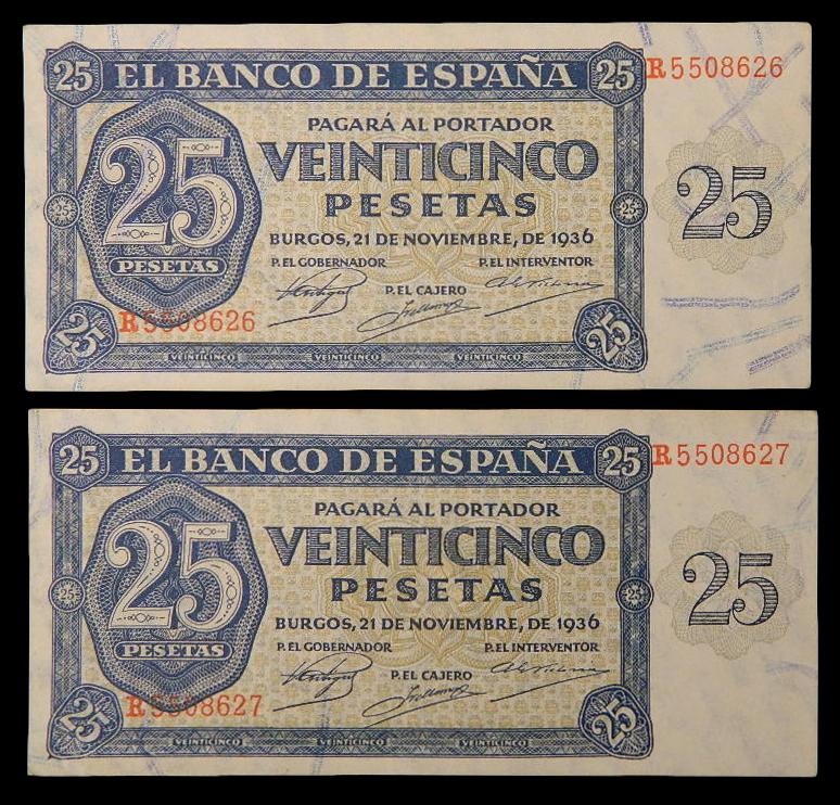 1936 - PAREJA BILLETES - 25 PESETAS - EBC