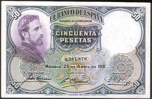1931 - ESPAÑA - BILLETE - 50 PESETAS - E. ROSALES