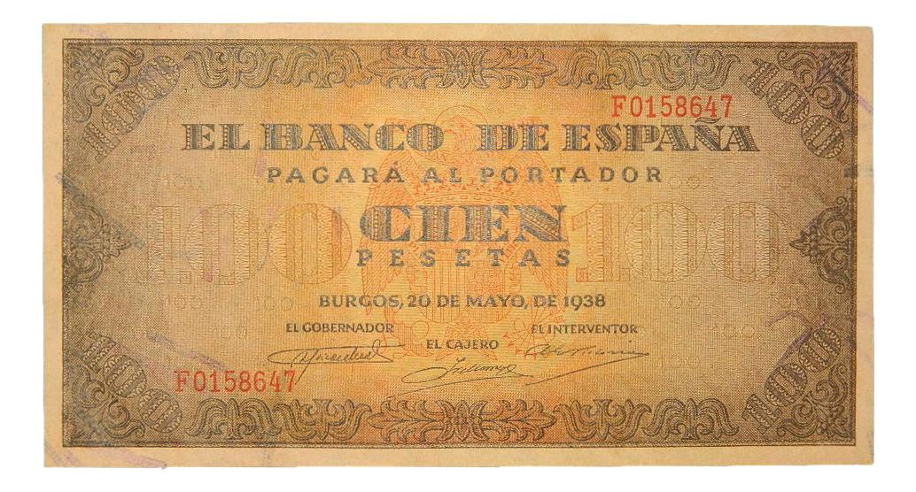 1938 - ESPAÑA - BILLETE - 100 PESETAS - BURGOS - MBC +