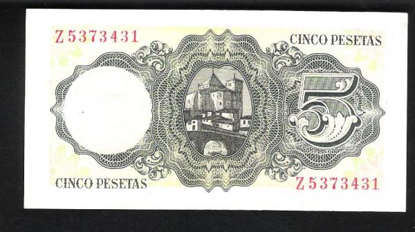 1951 - ESPAÑA - BILLETE - 5 PESETAS - JAIME BALMES - SC