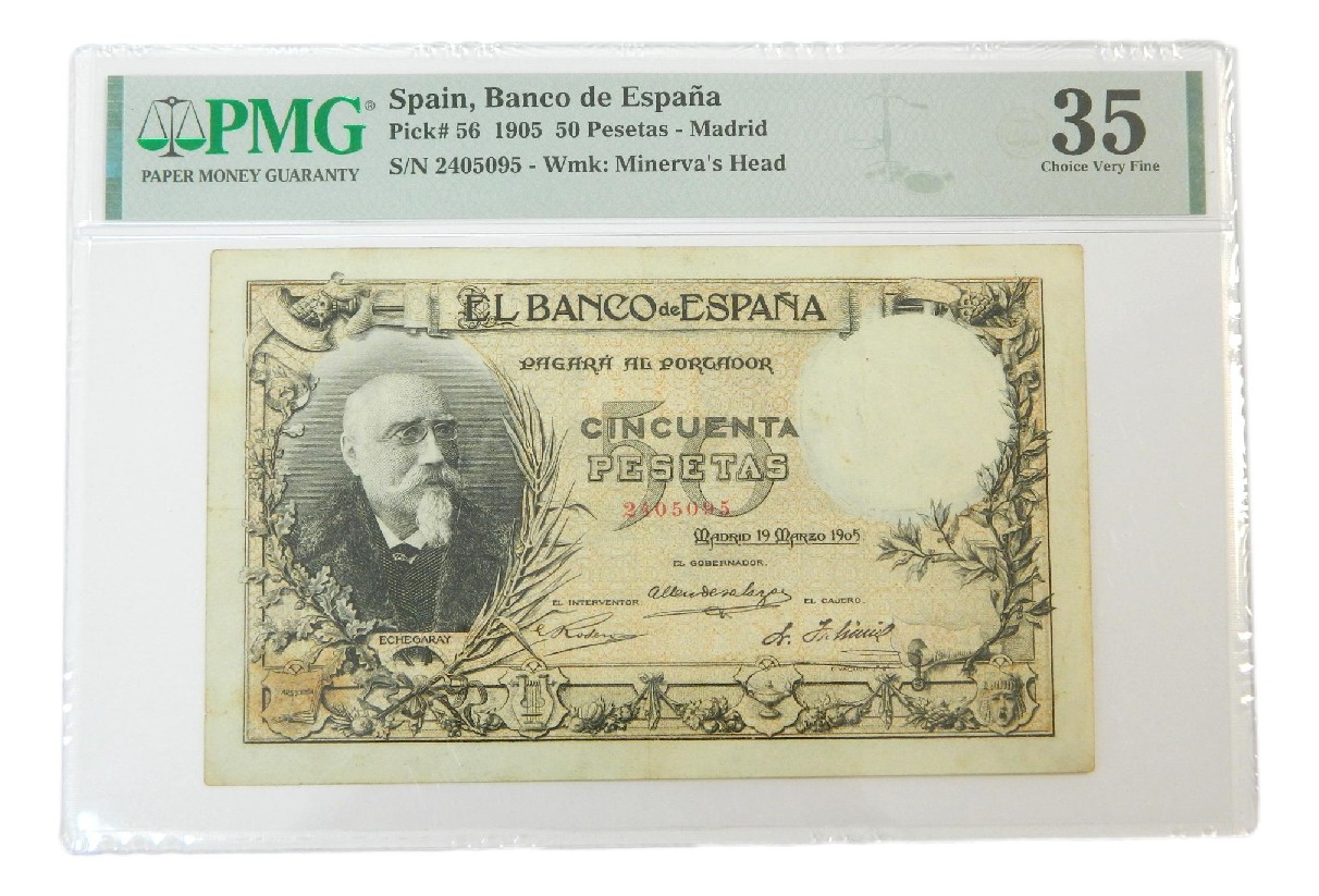 1905 - ESPAÑA - BILLETE - 50 PESETAS - ECHEGARAY - PICK 56 - PMG